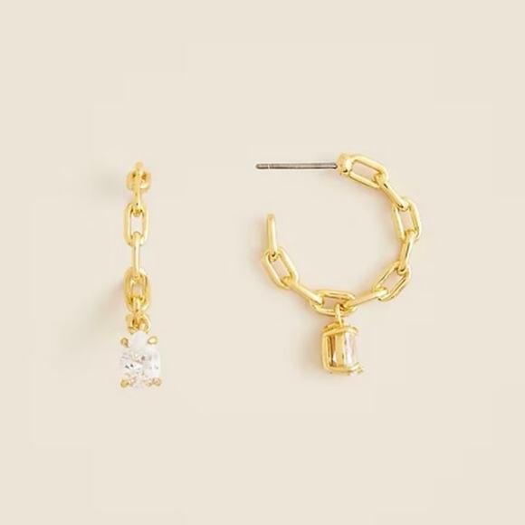 J Crew NWT Chainlink Hoop Earrings with Cubic Zirconia Crystals - Picture 1 of 5